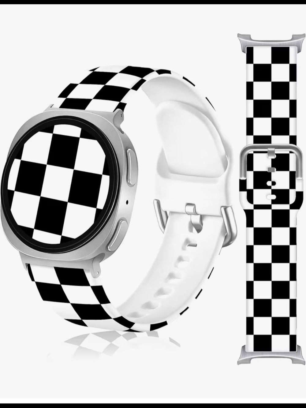 Black & White Checkerboard Silicone Smartwatch Band Galaxy 8 Watch Band